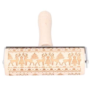 Imagem de Rolo de massa de madeira em relevo, rolo de massa gravado com padrão de Natal para assar biscoitos em relevo, ferramenta de cozinha fofa para crianças e adultos (1#) gravação