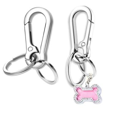 Imagem de Clipes de identificação de cachorro, pacote com 2 clipes de aço inoxidável com anéis duplos + etiqueta de identificação de cachorro em forma de osso, clipe de chave de metal faça você mesmo suporte de etiquetas de cachorro para coleiras e arreios