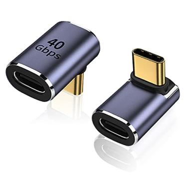 Imagem de Adaptador USB-C macho para fêmea de 90 graus AreMe 2 unidades, extensores de adaptador tipo C de ângulo reto de 100 W para Steam Deck, ROG Ally, Switch, notebooks, tablets e celulares (roxo-metálico)