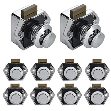 Imagem de NAERDI Conjunto de 10 botões de pressão trava fechadura de armário sem chave fechadura fechadura de gaveta trava de trailer 2 cm/0,79 polegadas furo de montagem cromado brilhante