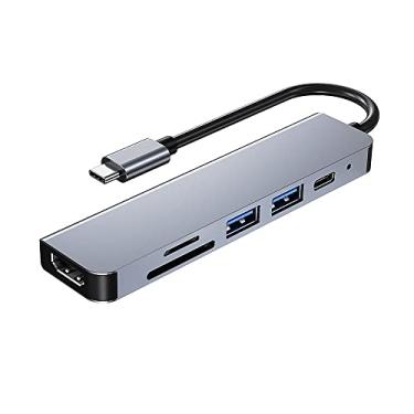 Imagem de Qudai Conversor 6 em 1 multifuncional tipo C de liga de alumínio tipo C com HD USB 2.0 USB 3.0 portas PD TF Slots de cartão SD Plug and Play BD