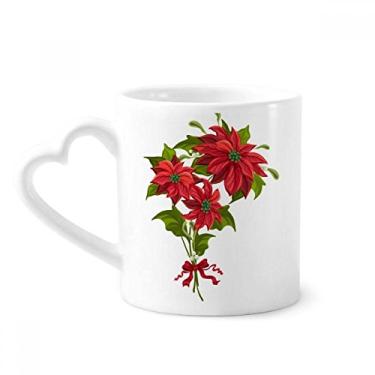 Imagem de Buquê de poinsétia de flores de Natal caneca vermelha café cerâmica copo de coração de vidro