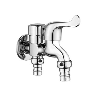 Imagem de LIDON Torneira de água fria única torneira de água fria bico duplo latão torneira de pia de lavanderia máquina de lavar divisor de mangueira adaptador de torneira de saída dupla para varanda cozinha, cromo B (cor: cromo A)