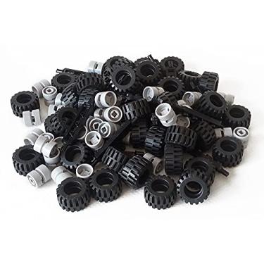 Imagem de LEGO Lote de montagem de roda completo City, 20 eixos pretos, 40 pneus de borracha preta, 40 rodas cinza claro