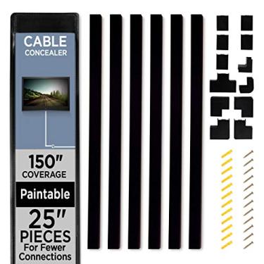 Imagem de Cable Shield Corretor de cabos na parede com 6 pistas, 63,5 cm, sistema de gerenciamento de cabos de 150 cm, esconde cabos, fios para TVs de parede, computadores – preto (236867AJX)