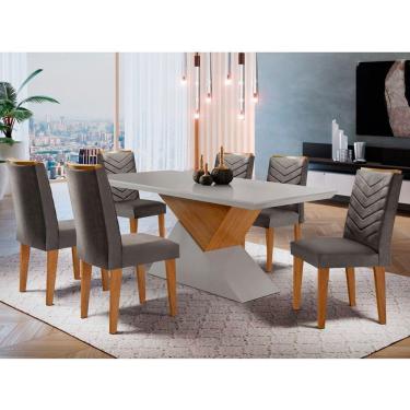 Imagem de sala de jantar Aster 180 Tampo em MDF Canto Reto com 6 Cadeiras Liz Moderna