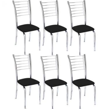 Imagem de Kit 6 Cadeiras Iara Cromada Para Cozinha Hiper Resistente-Assento Pret
