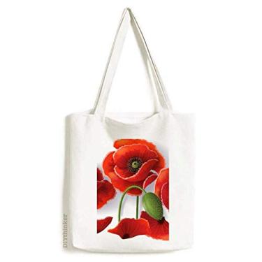 Imagem de Sacola de lona com estampa de flores vermelhas, pétalas de milho, bolsa de compras casual