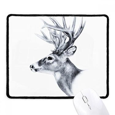 Imagem de Mousepad Sketch Deer preto e branco borda costurada tapete de borracha para jogos