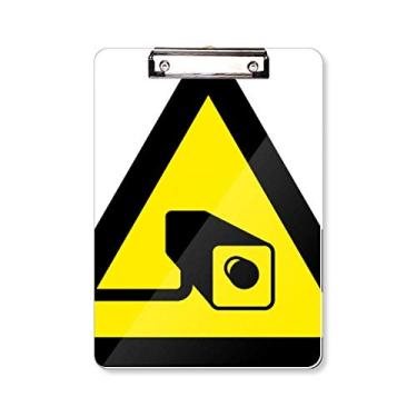 Imagem de Símbolo de aviso amarelo preto câmera triângulo prancheta pasta bloco de escrita placa de apoio A4