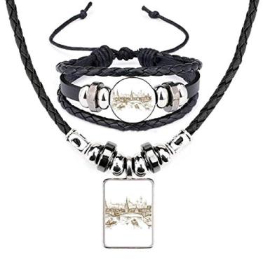 Imagem de Conjunto de joias de couro com desenho de ponto de referência da River Bridge