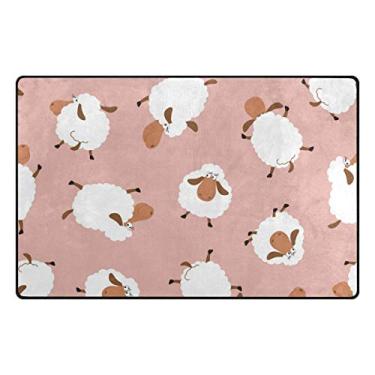 Imagem de ColourLife Tapete de área leve e macio, branco de ovelha sobre o chão rosa para crianças, sala de jogos, piso de madeira, sala de estar, 152 x 99 cm (1,5 x 1,6 m) Tapetes de berçário