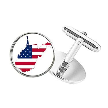 Imagem de DIYthinker Virginia USA Abotoaduras com clipe de botão redondo e formato de bandeira com estrelas do mapa do oeste dos EUA