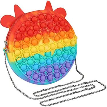 Imagem de ICRPSTU Bolsa tiracolo sensorial Fidget Toys, Pop Bubble Fidget brinquedo sensorial barato Pop It Fidget brinquedo novidade empurrar bolha bolsa de silicone arco-íris cor alivia o