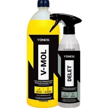 Imagem de Shampo Automotivo Desengraxante Neutro V-Mol 1,5L Delet 500ml Limpador De Plasticos Borracha Pneu Vonixx