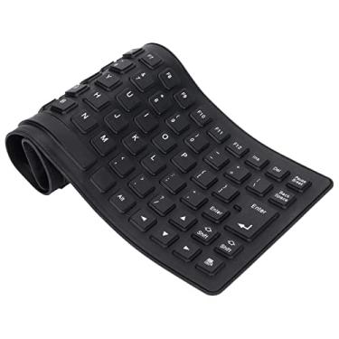 Imagem de Teclado dobrável de silicone, kit de teclado portátil macio, teclado de silicone com fio USB para PC 85 teclas, teclado padrão, leve, silencioso e macio, ferramenta de teclado flexível à prova d'água (preto)