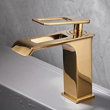 Imagem de Torneira para lavatório, misturador de banheiro, preto, torneira de cascata, quente, frio, lavatório, torneiras misturadoras, banheiro, torneira, ouro