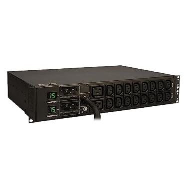 Imagem de PDU medido Tripp Lite, 30A, 18 tomadas (16 C13 e 2 C19), 208/240V, L6-30P, cabo de 12 pés, alimentação de montagem em rack 2U, TAA (PDUMH30HV) Preto