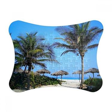 Imagem de Moldura de quebra-cabeça de imagem com céu azul e árvore do oceano ornamento de jogo de quebra-cabeça