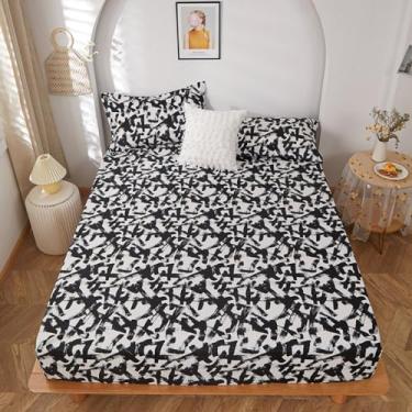 Imagem de conjunto de colchão de cama estampado em poliéster com quatro cantos e lençóis elástico...