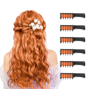 Imagem de Novo pente de giz de cabelo temporário brilhante para meninas crianças, giz de cabelo lavável para meninas de 4 5 6 7 8 9 10 aniversário cosplay faça você mesmo Halloween, Natal (laranja)