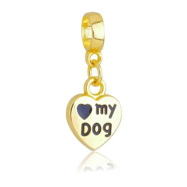 Imagem de Pingente Berloque Coração Cachorro Pandora Banhado a Ouro 18k