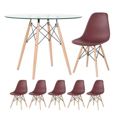 Imagem de Mesa Redonda Eames 100cm + 5 Cadeiras Marrom Marrom