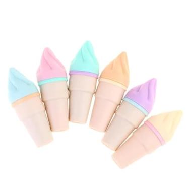 Imagem de Kit Com 6 Marca Texto Formato De Sorvete Papelaria Fofa Kawaii Canetas Fofas Material Escolar Divertido Premium FastJoy