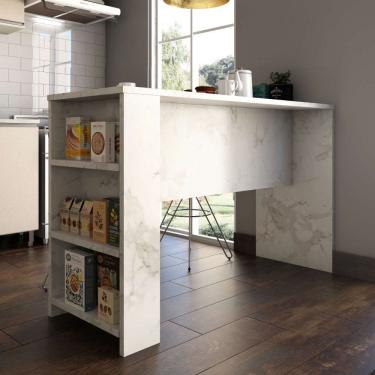 Imagem de Bancada Mesa Gourmet Para Cozinha 150cm X 97cm Com 3 Prateleiras Suprema Luciane Móveis Marmore Bp