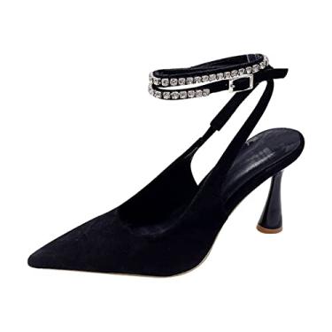 Imagem de CsgrFagr Almofada de salto alto para mulheres sapatos salto cadarço até dedo do pé sandálias femininas sandálias femininas, Preto, 7.5
