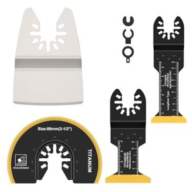 Imagem de QENWKXZ Conjunto de lâminas de serra oscilante bimetálica de titânio, multiuso, extralongas, oscilantes, multiferramentas, lâminas universais de ferramentas oscilantes de corte semicírculo para cortar