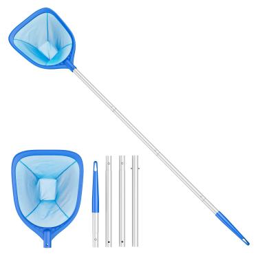 Imagem de Mowend Rede de escumadeira de piscina comprimento total 144,8 cm, rede de ancinho de folhas com poste de alumínio telescópico de 4 seções para limpeza rápida de lagos, banheiras de hidromassagem e