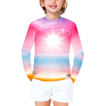 Imagem de Remimi Camiseta infantil unissex Rash Gurad manga longa FPS 50+ com orifício para polegar 3-12 anos, Rosa dégradé, 5-6 Anos