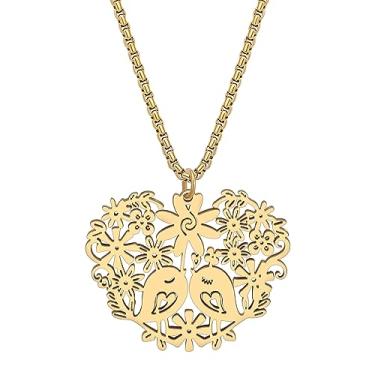 Imagem de DALANE Colar de aço inoxidável com pingente banhado a ouro 18 K, flores, animais, joias, presentes para mulheres, meninas, casais, lembrancinhas de festa, Medium, Aço inoxidável, Sem Pedra Preciosa