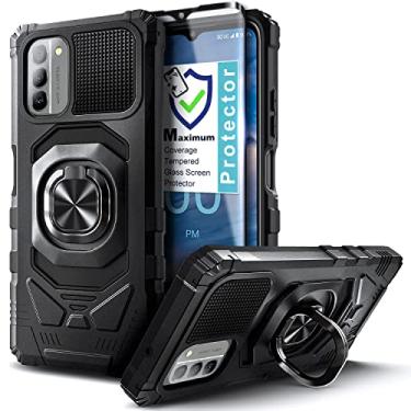 Imagem de NZND Capa para Nokia G400 5G com protetor de tela de vidro temperado, proteção total [grau militar], capa magnética com suporte de anel de suporte para carro (preto)
