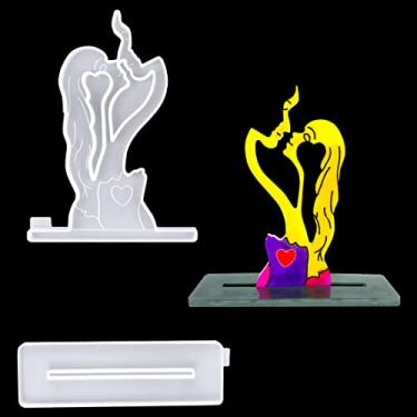 Imagem de Voyyphixa Molde de resina de escultura de casal, kit de molde de silicone de estátua abstrata, molde de fundição epóxi para amantes do beijo esculpido para aniversário, presente de dia dos namorados,