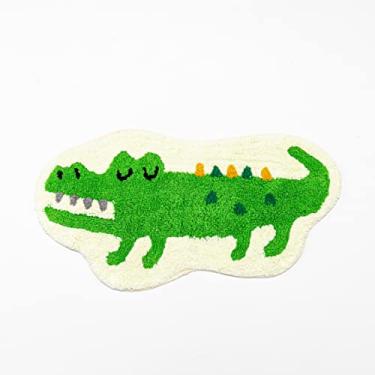 Imagem de Tapete em forma de crocodilo verde fofo com estampa de animal falso tapete de banho para banheiro, banheira, chuveiro - tapete antiderrapante com absorção de água para decoração de casa, tapete de