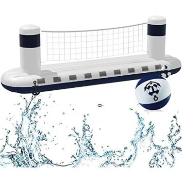 Imagem de Conjunto de flutuador de piscina inflável, rede de vôlei de piscina com rede e bola ajustáveis, conjunto de jogo de flutuador divertido de verão, conjunto de natação de vôlei aquático para c
