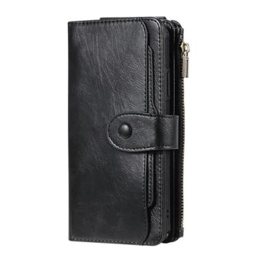 Imagem de HAO RIYLN Capa carteira para iPhone 15 Pro Max/15 Pro/15 Plus/15, capa de couro PU 2 em 1 com suporte removível para cartão, capa protetora de tela, preta, 15 Pro Max