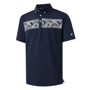 Imagem de Rouen Camisas de golfe masculinas de secagem rápida, absorção de umidade, estampa atlética no peito, casual, manga curta, camisas polo masculinas, Azul-marinho 1, GG