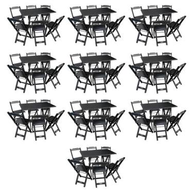 Imagem de Kit 10 Conjuntos De Mesa Dobráveis De Madeira 70X110cm Com 6 Cadeiras