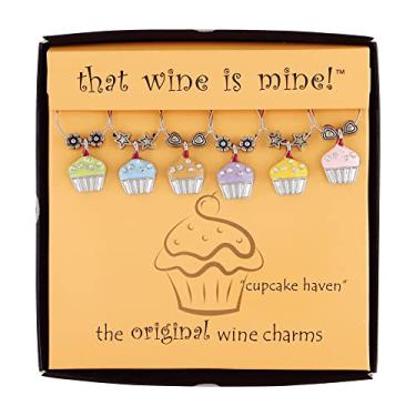 Imagem de Supreme Housewares 6 peças de pingentes de vinho/etiquetas de taças de vinho/marcadores de bebida para taças de haste, festa de degustação de vinho (cupcake doce)