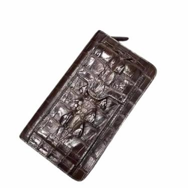 Imagem de Bolsa masculina autêntica de couro de crocodilo genuíno exótico couro de jacaré masculino com zíper marrom, Marrom, 22cm(Length) x 13cm(Height) x 4cm(Deep)