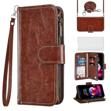 Imagem de Asuwish Capa de telefone para LG K30 2018/Premier Pro LTE/Phoenix Plus/Harmony 2/K10/K11/Xpression Capa de celular com protetor de tela, alça transversal, zíper e suporte para cartão LGK30 K 30 30K