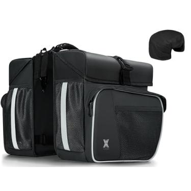 Imagem de Bolsa dupla à prova d'água – Sacos de selim de 36 L para bicicletas traseiras com tiras refletivas de segurança, cestos de deslocamento para bicicleta cabem na maioria dos suportes de bicicleta com