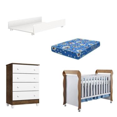 Imagem de Berço Americano Mirelle Cômoda Ariel Branco Acetinado Amadeirado E Trocador Juju Colchão
