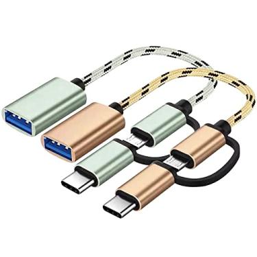 Imagem de OUYFBO Adaptador USB C 2 em 1 micro USB e tipo C para cabo adaptador fêmea USB 2.0, cabo USB C curto de 0,2 m e cabo micro USB OTG -18 cm pacote com 2
