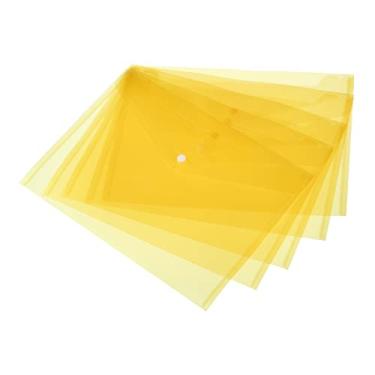 Imagem de YOKIVE Pacote com 12 pastas de arquivo, envelope transparente para arquivos A4 | Bolsos de plástico para documentos com botão de pressão, ótimo para escritório (amarelo)