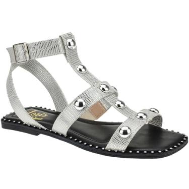 Imagem de Sandalia Gladiadora Flat com Rebites Spike Rasteirinha Tacha Fivelinha 260-01 (Prata, BR, Adulto, Numérico, 35)