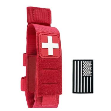 Imagem de Suporte Tático TQ Molle Torniquete Bolsa Vermelha e Tática Trauma Tesouras Médicas Bolsas Bolsas de Serviço Cinto